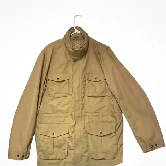 LL Bean Men’s Khaki Field Work Jacket with Hideaway Hood Size L - Picture 11 of 11